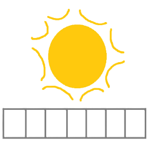 a long gray box divided into 7 sections with a large cartoon sun above it